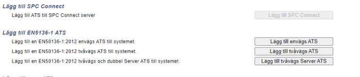 Skärmdump av inställningsgränssnitt för FlexC kommunikation med alternativ för att lägga till SPC Connect och ATS-system.