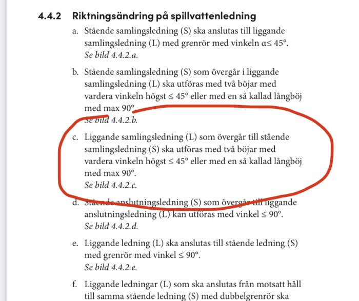 Skärmdump av en textsektion från Säker Vatten 2021, markerat stycke om installation av liggande samlingsledning.