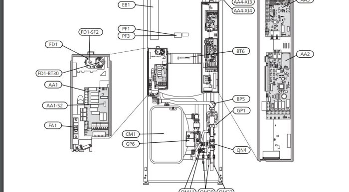 Schematisk bild av ett värmesystem med tydlig märkning av överhettningskyddet FD1.