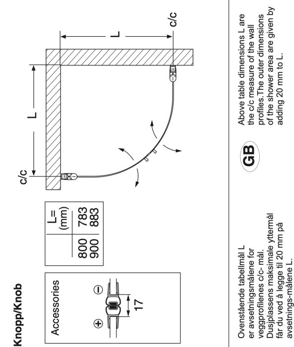 Installationsmanual för duschdörrar med mått och väggprofilindikationer.