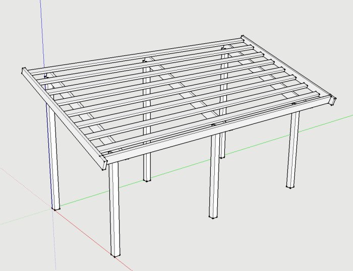 CAD-ritning av en träram för tak med reglar placerade med 300 mm centrumavstånd.