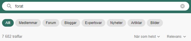 Sökresultatsida som visar 7682 träffar på ordet "forat" i ett onlineforum.