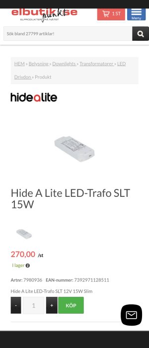 Hide A Lite LED-trafo SLT 15W, vit rektangulär transformator för utomhusbruk.