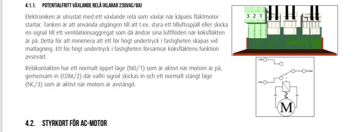 En illustration av ett styrkort för AC-motor inklusive en kopplingsschemafigur och en verklig bild av kretskortet.