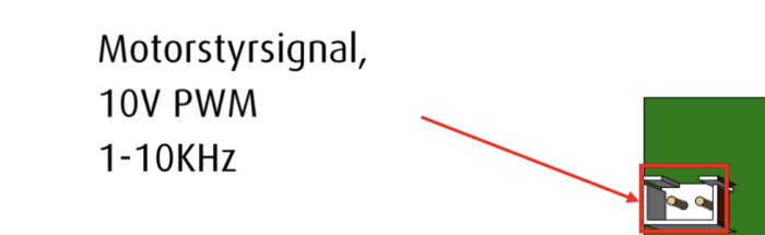 Schematisk bild av motorstyrningssignal, betecknar 10V PWM med frekvensområde 1-10kHz.