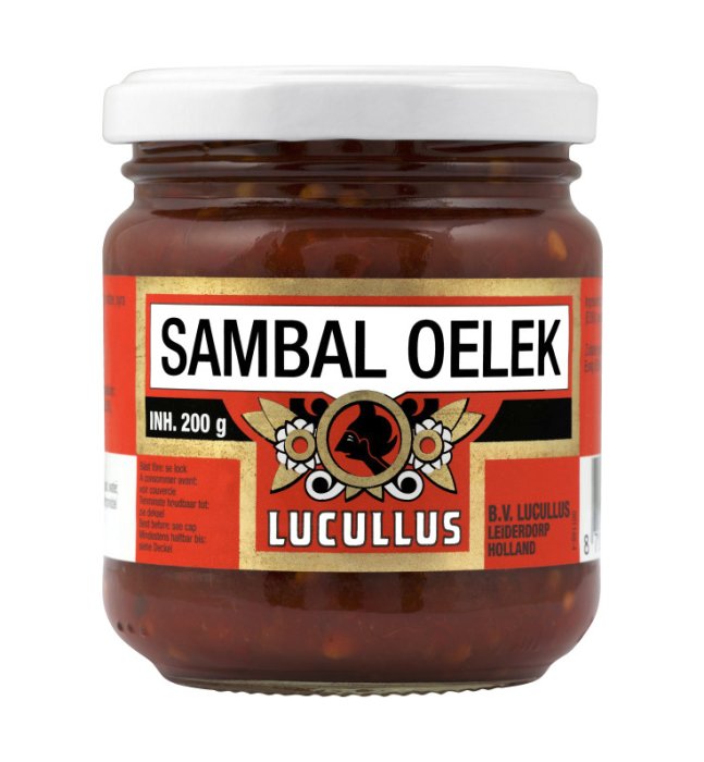 Burk med Sambal Oelek från Lucullus, 200g, rödbrun kryddig pasta.