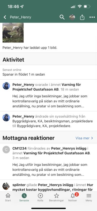 Skärmdump av diskussionsforum där användaren Peter_Henry deltar i en tråd om bygglovsfrågor.