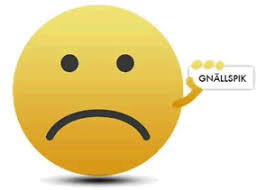 Gul ledsen emoji med en pratbubbla som säger "GNÄLLSPIK".