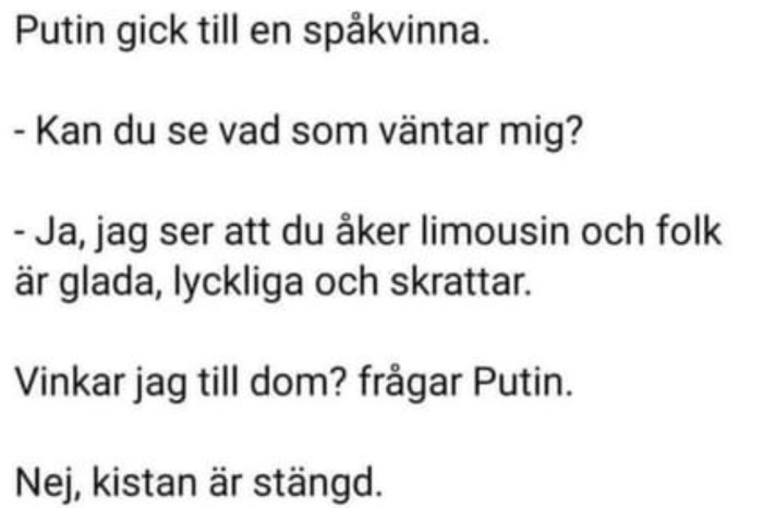 Skämttext där en person frågar en spåkvinna om framtiden och får ett oväntat svar.