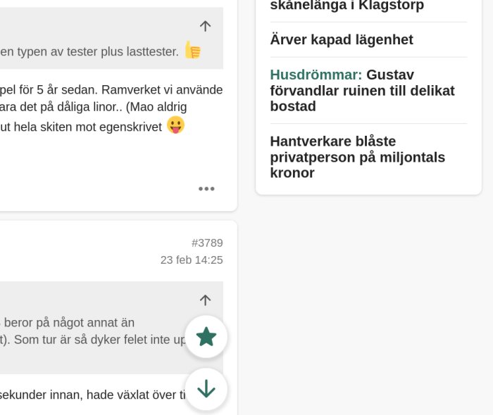 Skärmdump av ett webbforum med öppen diskussionstråd och navigeringsknappar.