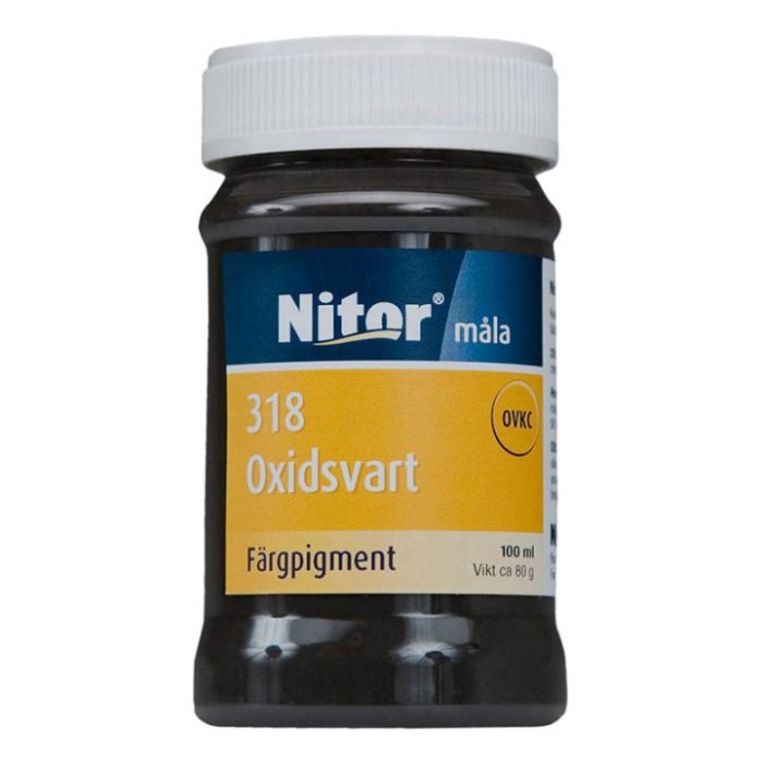 Burk med Nitor färgpigment i oxidsvart, modell 318, för målning och inblandning.