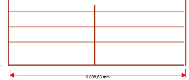 Schematisk bild av en byggkonstruktion med måttet 6,8 meter markerat, indikerar behovet av en bärlina eller skarvning.