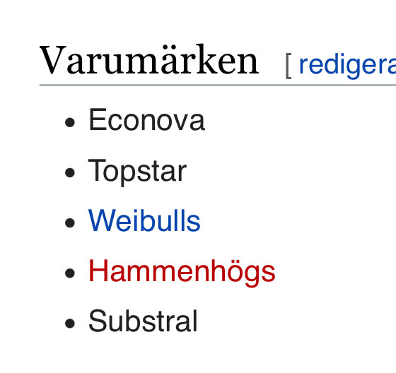 Skärmbild som visar en lista över varumärken ägda av Econova inklusive Topstar, Weibulls, Hammenhögs, och Substral.