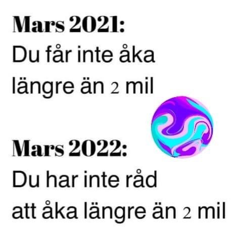 Text om reserestriktioner och ekonomi, med psykedelisk cirkel mellan texterna från mars 2021 och 2022.