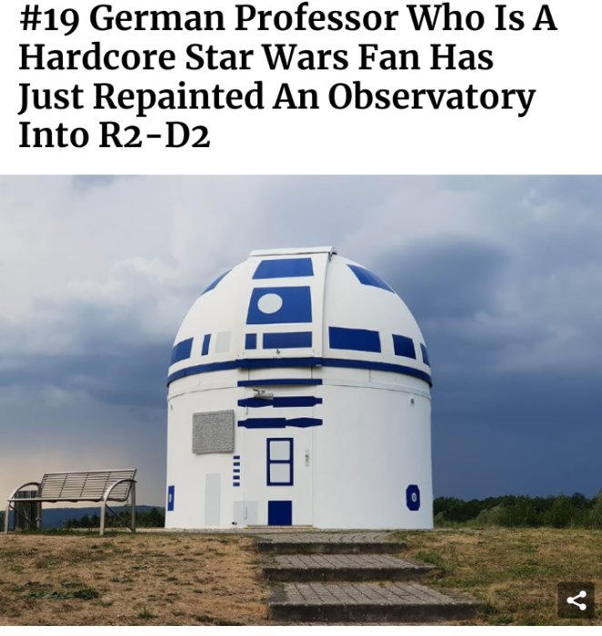 Observatorium målat för att likna R2-D2 från Star Wars under en stormig himmel.