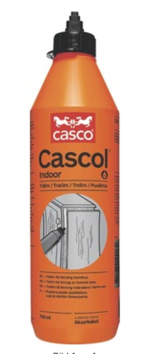 Flaska med Casco Indoor vitlim, ej vattenfast, för inomhusbruk.