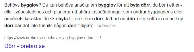 Skärmbild av diskussionstråd om bygglov för dörrbyte på forumet "orebro.se".