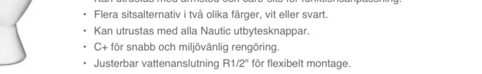 Instruktionsinformation för installation av toalett med vattenanslutning och sitsoptionsalternativ.