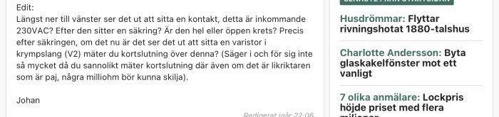 Skärmdump av diskussionsforum med text om felsökning av elektronisk utrustning.