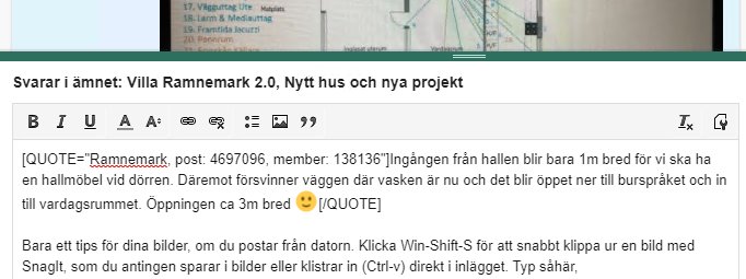 Skärmbild av ett foruminlägg med tips om användning av SnagIt för att ta och dela bilder.