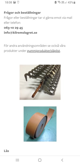 Metalldelar till maskiner och en rulle med brunt packtejp placerade på en ljus yta.