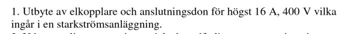 Utdrag ur föreskrifter visande text om utbyte av elkopplare och anslutningsdon i en starkströmsanläggning.