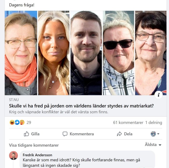 Fyra personers porträtt som representerar olika åldrar och kön, till en social media-frågeställning.