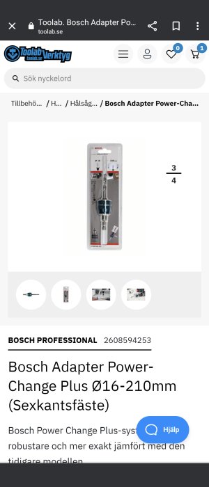 Bosch Adapter Power-Change Plus förpackning, online försäljningssida på Toolab.