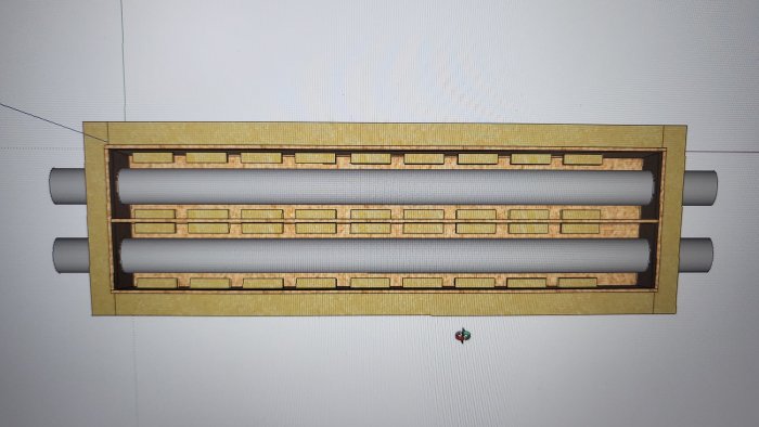 Digital skiss av en betongplint gjutform med 110mm rör och stödreglar.