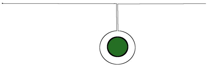 Schematisk illustration av en cirkel runt ett grönt område representerande ett träd för automatisk gräsklippning.