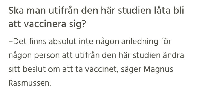 Skärmdump av ett uttalande om vikten av vaccination från Magnus Rasmussen.