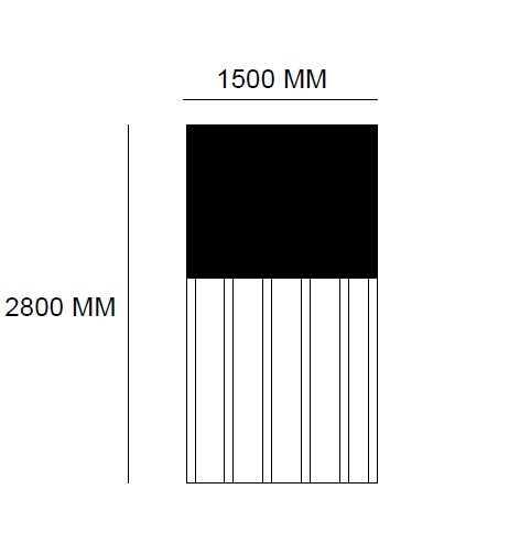 Skiss av nedreglat tak med måttangivelser, 1500 mm överst och 2800 mm på sidan.