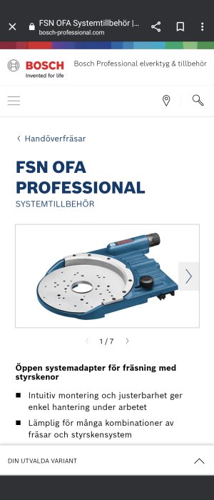 Bosch FSN-OFA öppen systemadapter för fräsning på Festool styrskenor.