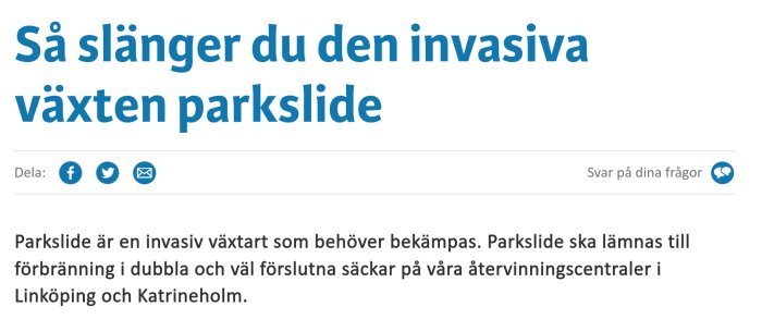 Informationssida om bortskaffning av invasiva växten parkslide.