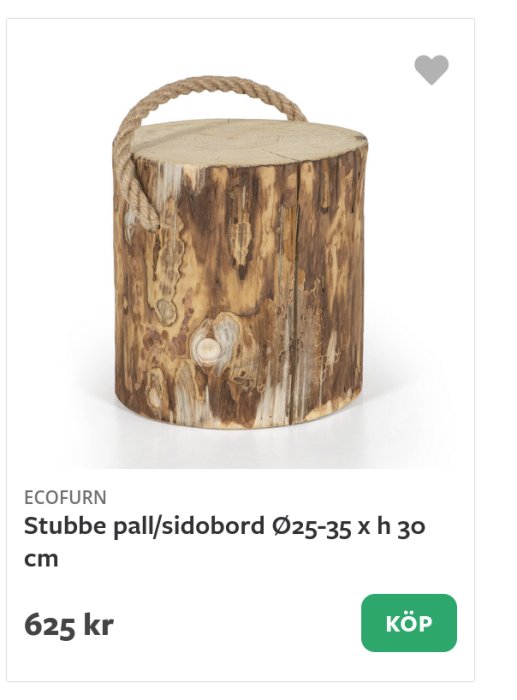 Stubbe pall eller sidobord med rep handtag, cirka 25-35 cm i diameter och 30 cm hög.