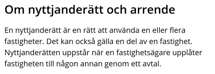 Skärmdump med text om nyttjanderätt och arrende från Domstolsverkets hemsida.