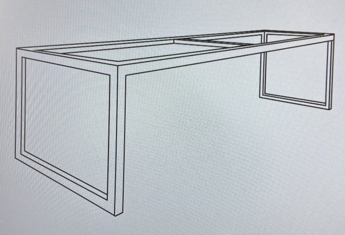 Linjeteckning av en enkel köksökonstruktion utan detaljer.