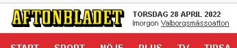 Skärmdump av Aftonbladets webbsida med rubriken och datumet "TORSDAG 28 APRIL 2022, Imorgon Valborgsmässoafton".