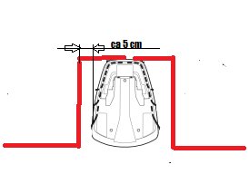 Skiss av byggprojekt med dimensioner markerade, ca 5 cm avstånd angivet.