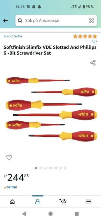 Wiha VDE SlimFix skruvmejselset med spår och PH-spetsar annonserat till 244 kr på en webbshop.