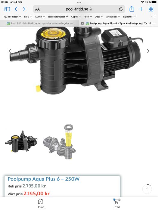 Poolpump och poolvärmare till försäljning, båda i svart och grå färg och köpta hos Pool & Fritid.