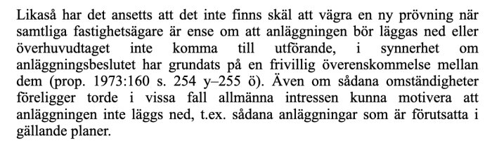 Svensk text ur handbok som diskuterar anläggningars nedläggning och allmänna intressen.