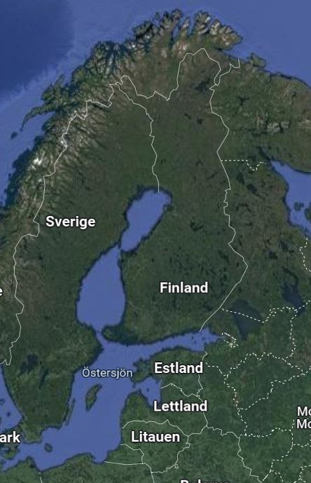 Satellitbild över Skandinavien som visar Sverige, Finland och närliggande länder.