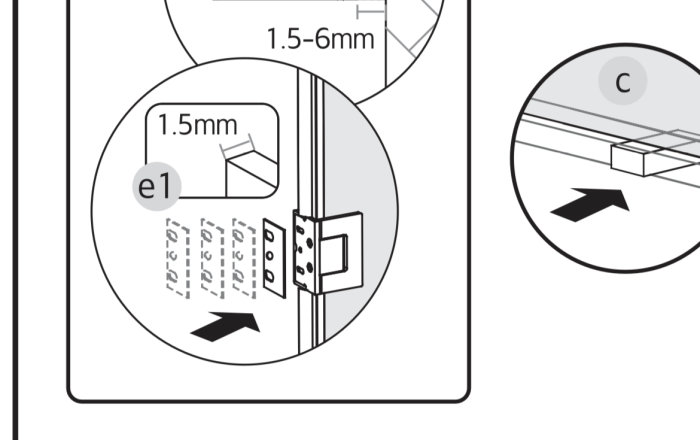 Illustration av 1,5mm distanser som används vid montering av en byggdetalj.