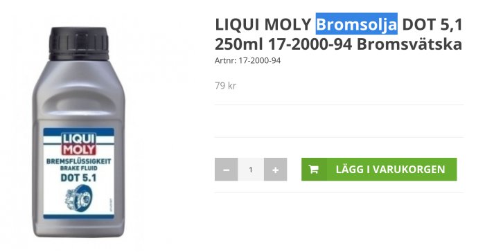 Flaska med LIQUI MOLY Bromsolja DOT 5.1, 250ml, till försäljning för 79 kr.