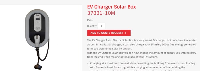 Ratio Electric Solar Box EV-laddare väggmonterad med kontakt och skärmdisplay.