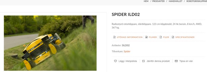 Radiostyrd rotorklippare Spider ILD02 på en slänt med en person i bakgrunden.