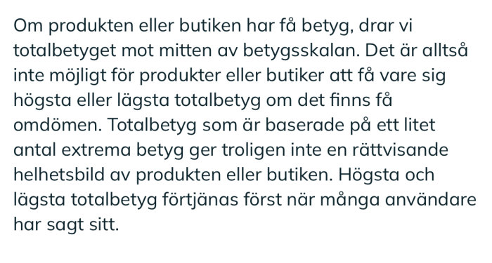 Text på skärm om vikting av betyg med fokus på balans vid få omdömen.