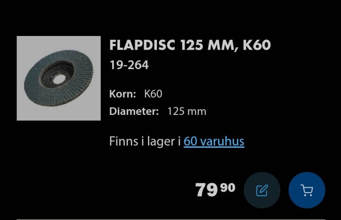 Flapdisc 125 mm, K60 slipverktyg för slipmaskin, tillgänglig i 60 varuhus.