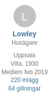 Användarprofil för Lowley med bokstaven L, medlem sedan februari 2019, 220 inlägg, 64 gillningar.